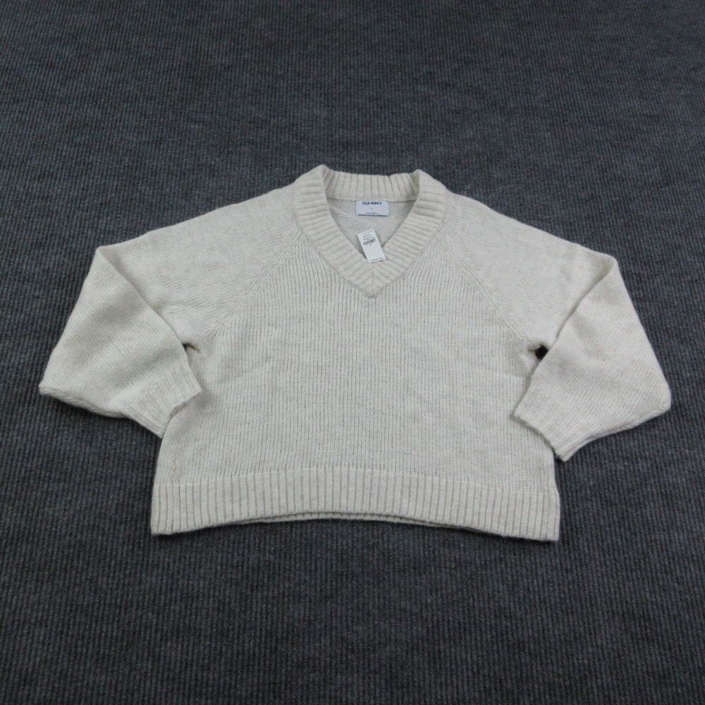 OLD NAVY Sweater Womens S Off-White Pullover Oversized V-Neck Cozy Cropped NWT